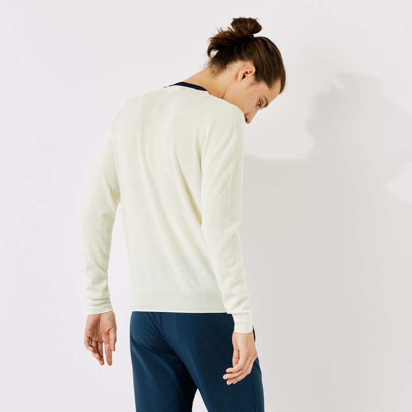 Men's Lacoste White / Yellow / Green / Navy Blue Sweaters SPORT Breathable Striped Wool Golf NK6-56455I0