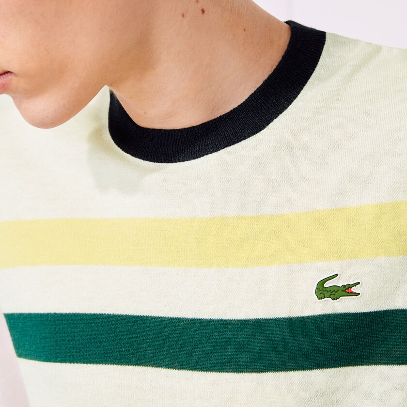 Men's Lacoste White / Yellow / Green / Navy Blue Sweaters SPORT Breathable Striped Wool Golf NK6-56455I0