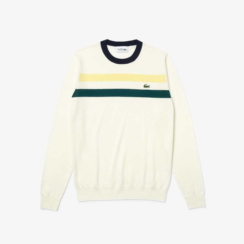 Men's Lacoste White / Yellow / Green / Navy Blue Sweaters SPORT Breathable Striped Wool Golf NK6-56455I0