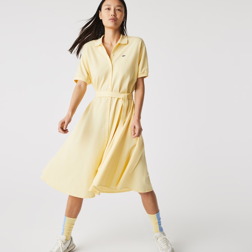 Women's Lacoste Yellow Polo Dress Cotton Piqué Belted ZD4-66336K6