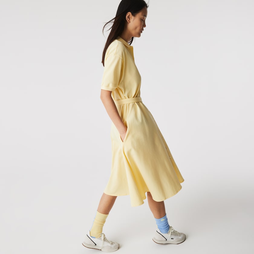 Women's Lacoste Yellow Polo Dress Cotton Piqué Belted ZD4-66336K6