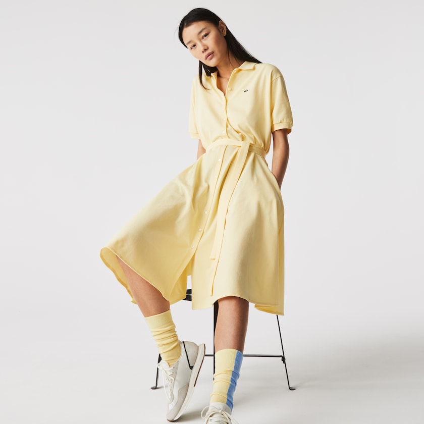 Women's Lacoste Yellow Polo Dress Cotton Piqué Belted ZD4-66336K6