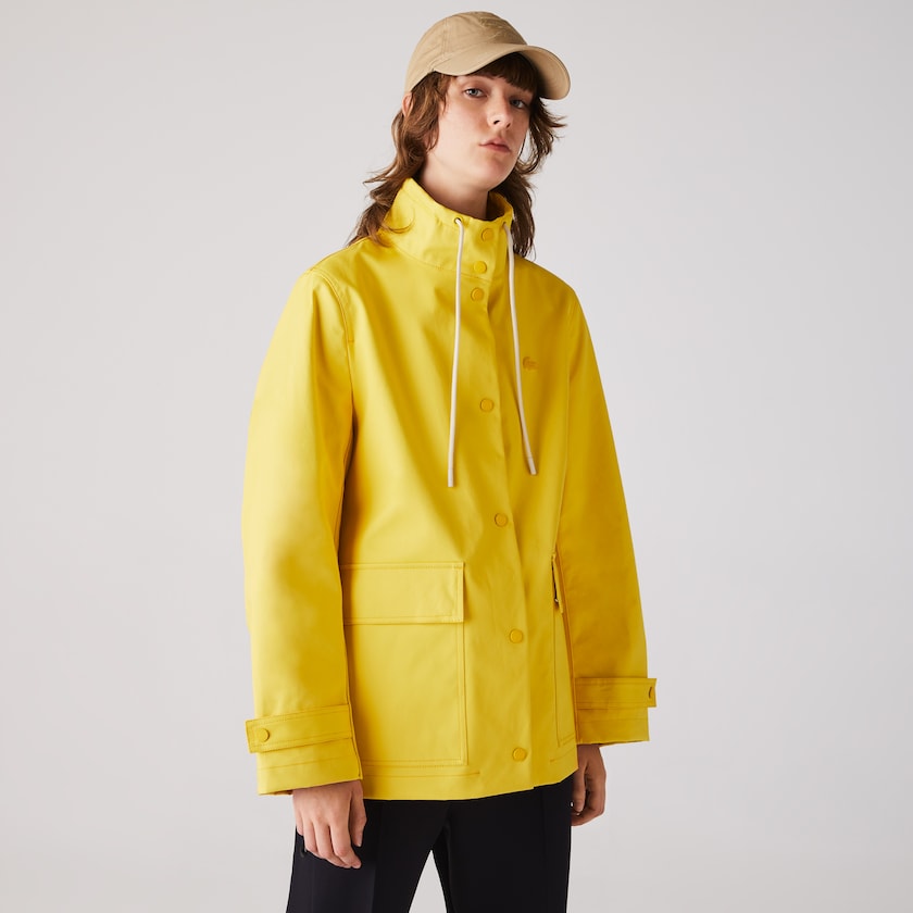 Women's Lacoste Yellow / Beige Parka Jackets Stand-Up Collar Cotton YB2-09810I1