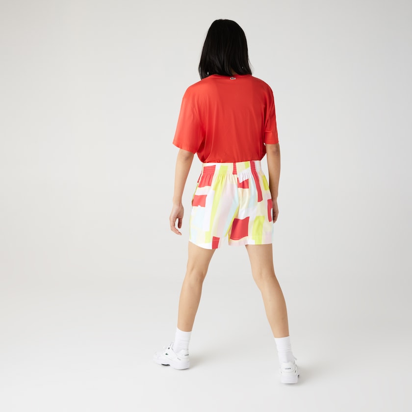 Women's Lacoste Yellow / White Shorts Abstract-Print Cotton Poplin XG1-40044B4
