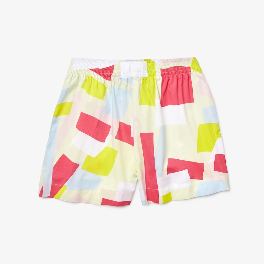 Women's Lacoste Yellow / White Shorts Abstract-Print Cotton Poplin XG1-40044B4