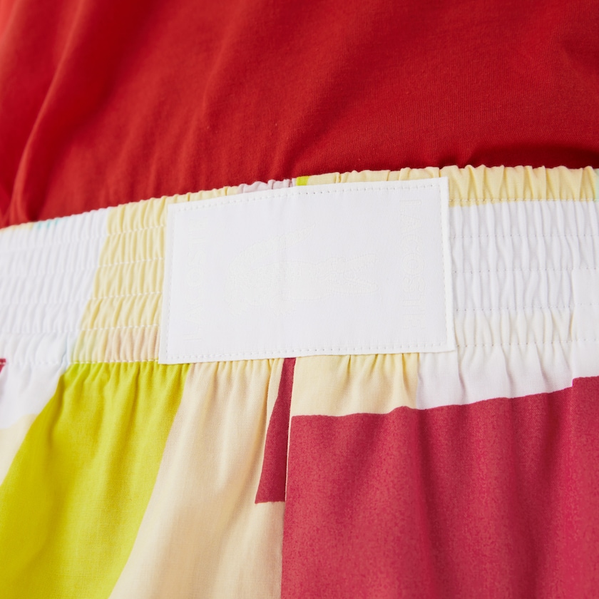 Women's Lacoste Yellow / White Shorts Abstract-Print Cotton Poplin XG1-40044B4