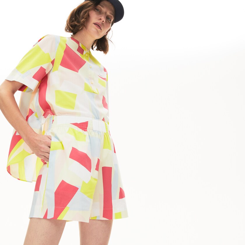 Women's Lacoste Yellow / White Shirts Abstract-Print Cotton Blend Blouse SE7-57545I5