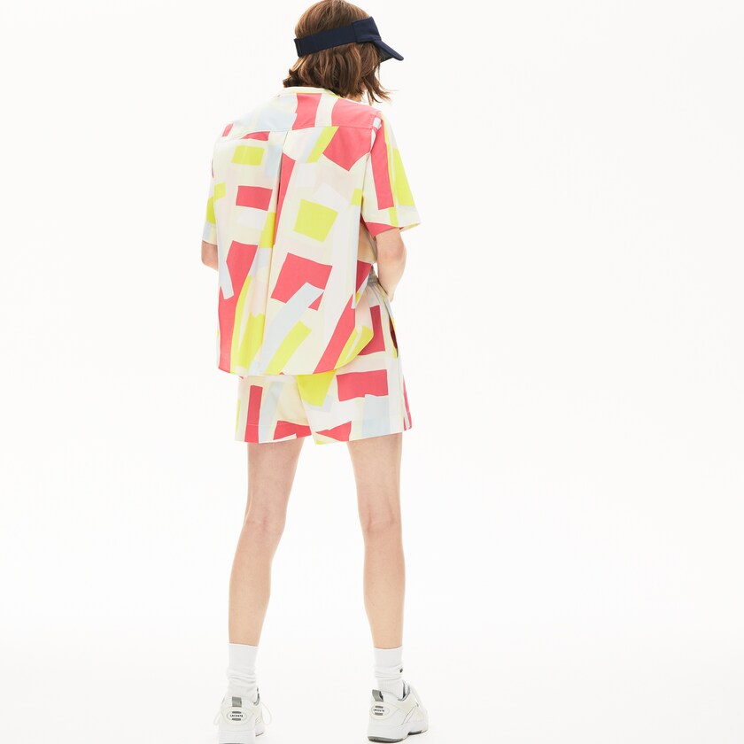 Women's Lacoste Yellow / White Shirts Abstract-Print Cotton Blend Blouse SE7-57545I5