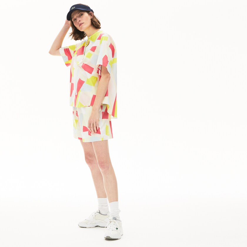 Women's Lacoste Yellow / White Shirts Abstract-Print Cotton Blend Blouse SE7-57545I5