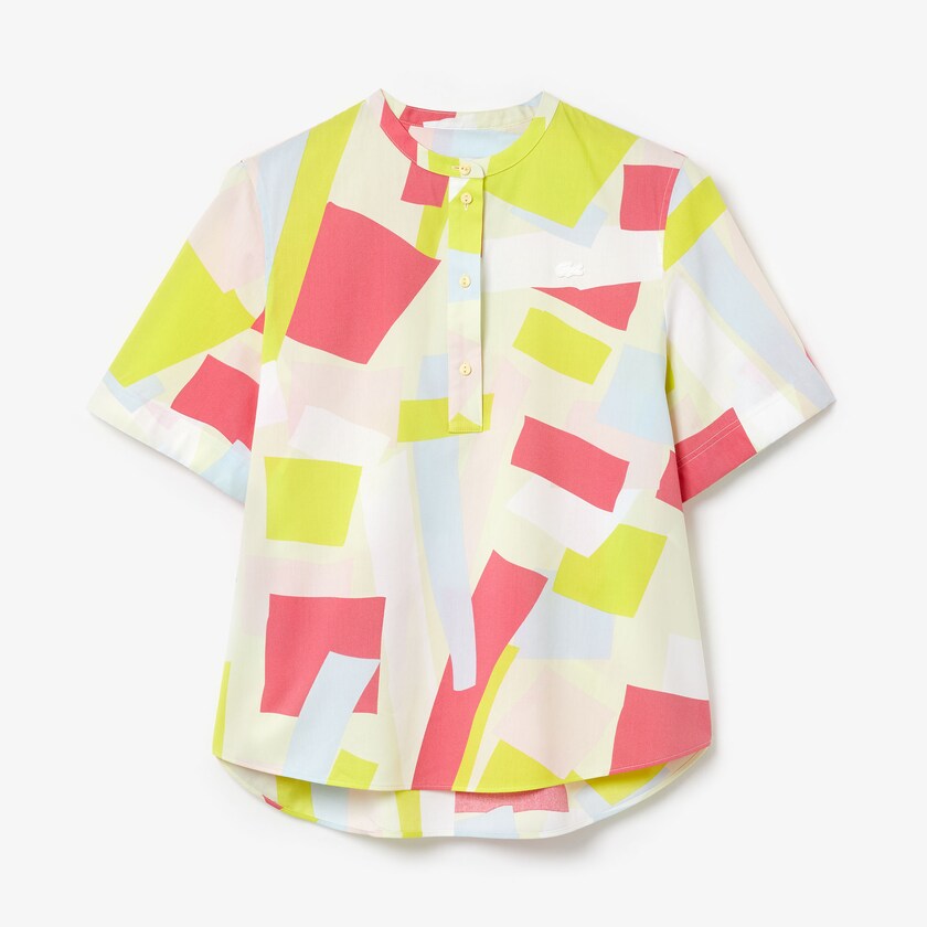 Women's Lacoste Yellow / White Shirts Abstract-Print Cotton Blend Blouse SE7-57545I5