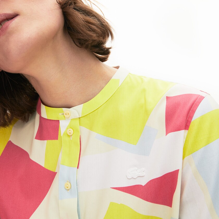 Women's Lacoste Yellow / White Shirts Abstract-Print Cotton Blend Blouse SE7-57545I5