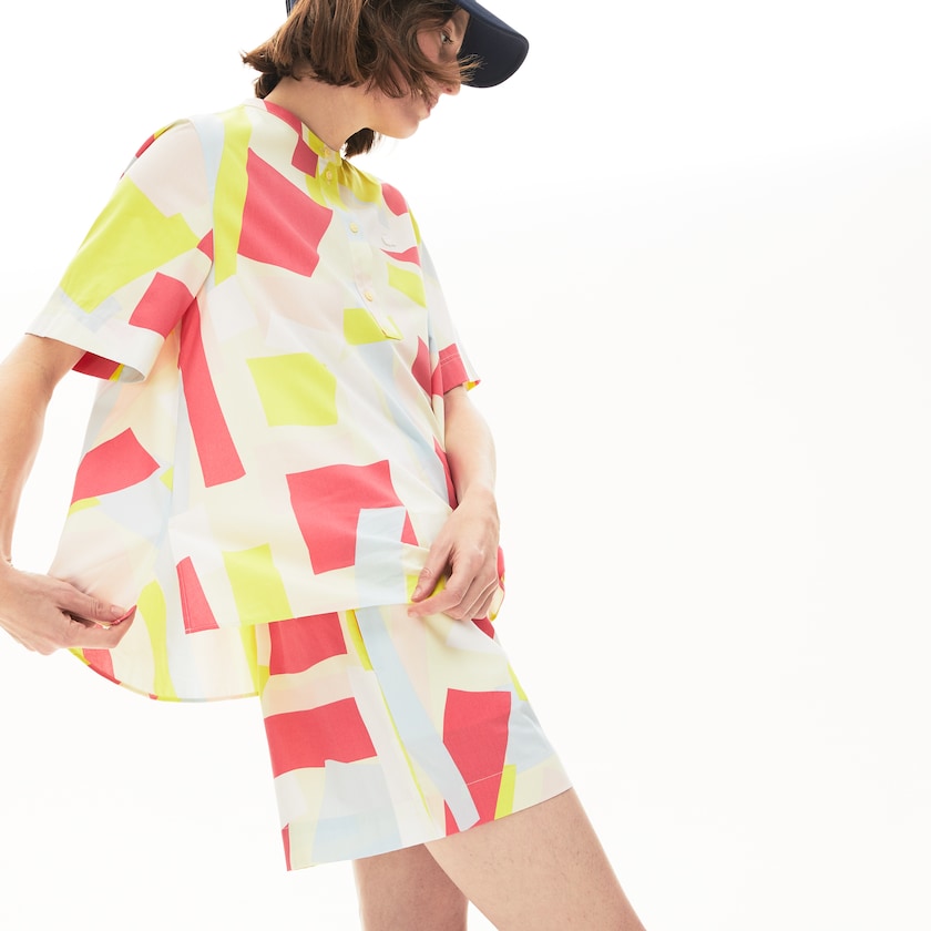 Women's Lacoste Yellow / White Shirts Abstract-Print Cotton Blend Blouse SE7-57545I5