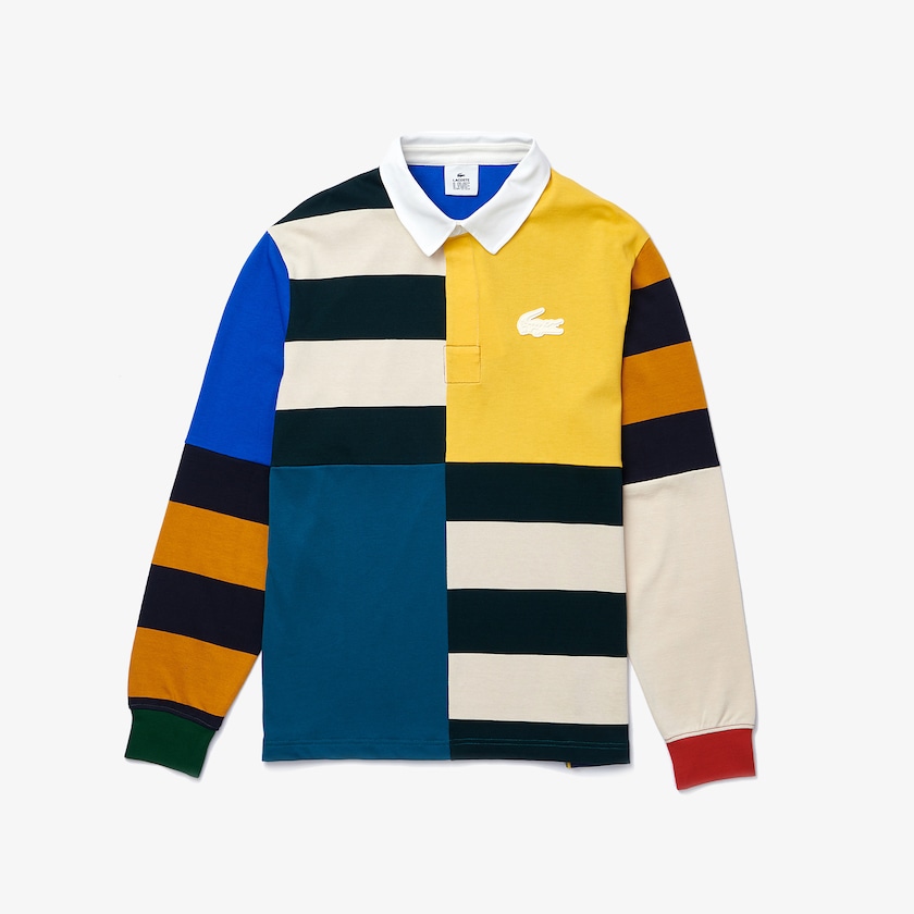 Men's Lacoste Yellow / White Shirts LIVE Relaxed Colorblock Rugby Polo AQ9-54945X4