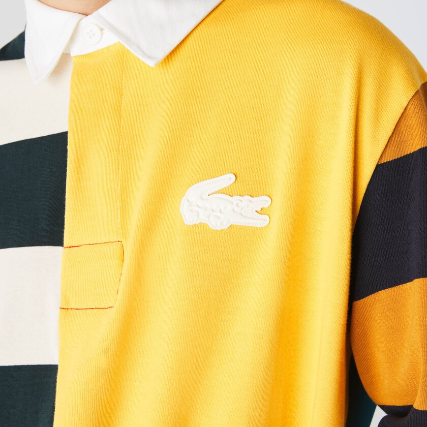 Men's Lacoste Yellow / White Shirts LIVE Relaxed Colorblock Rugby Polo AQ9-54945X4