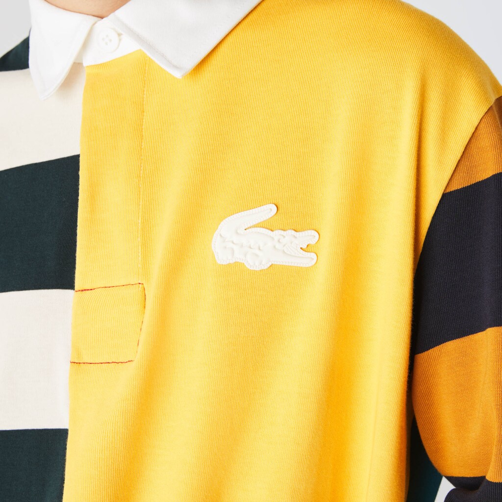 Men's Lacoste Yellow / White Polo Shirts LIVE Relaxed Colorblock Rugby HX2-69886X6