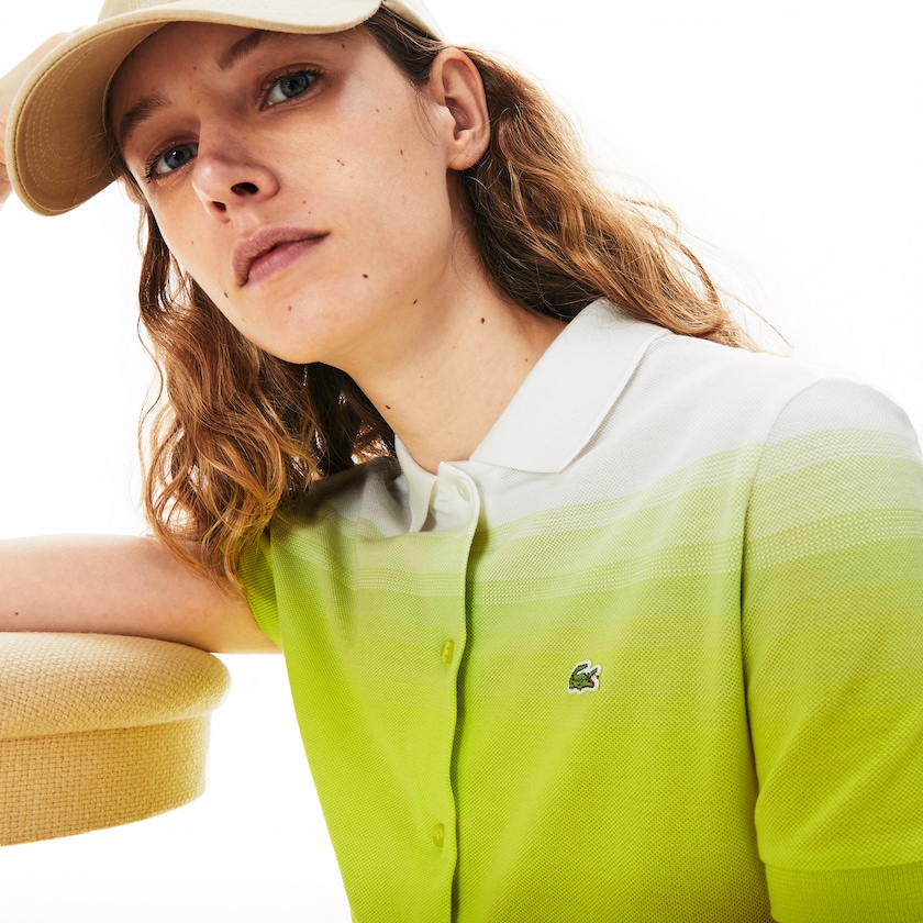 Women's Lacoste Yellow / White Polo Dress Made in France Cotton Piqué WO4-38593W3