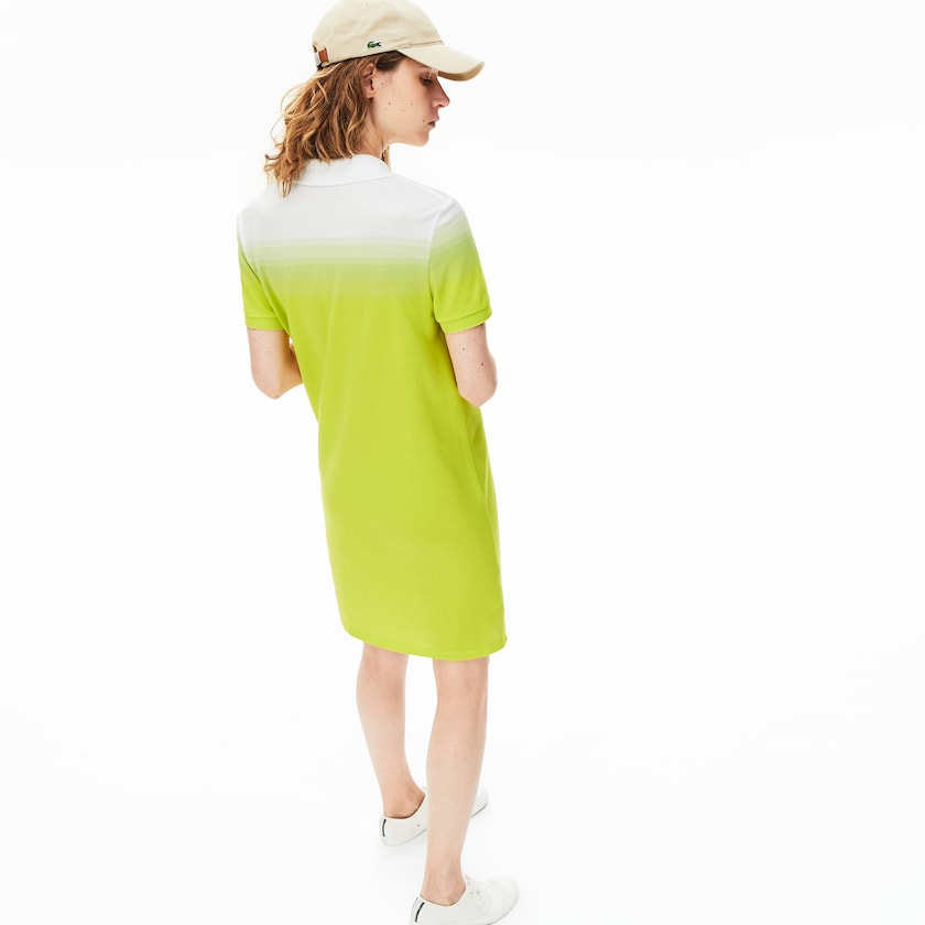 Women's Lacoste Yellow / White Polo Dress Made in France Cotton Piqué WO4-38593W3