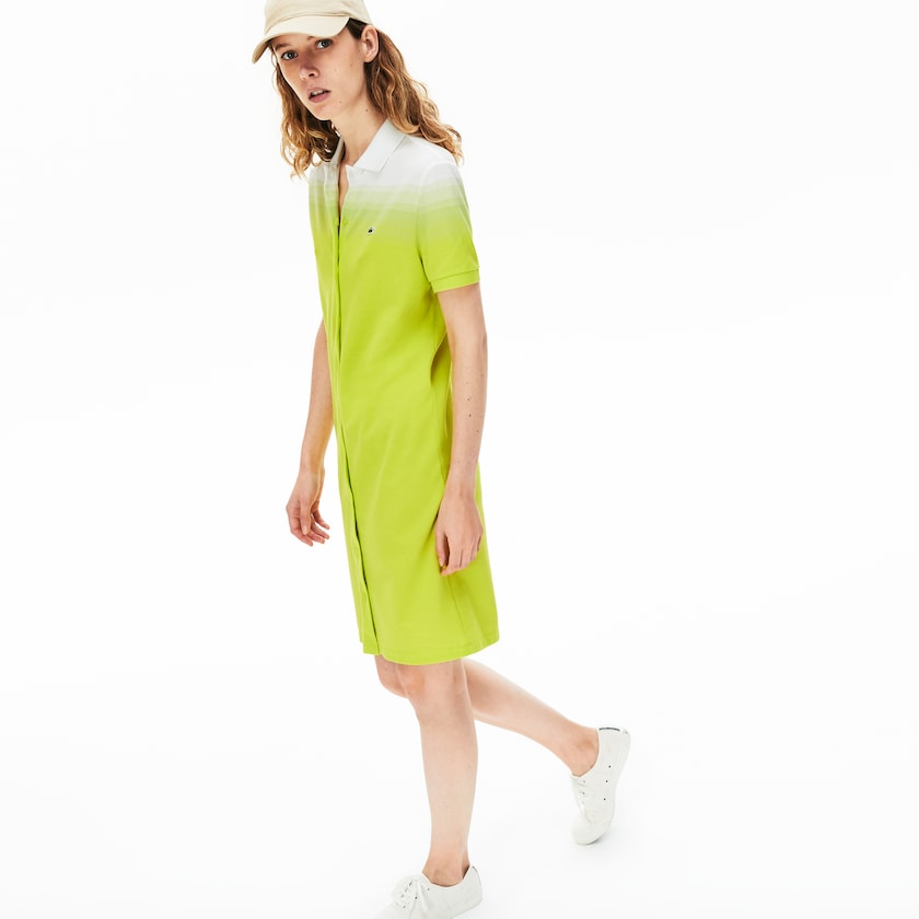 Women's Lacoste Yellow / White Polo Dress Made in France Cotton Piqué WO4-38593W3