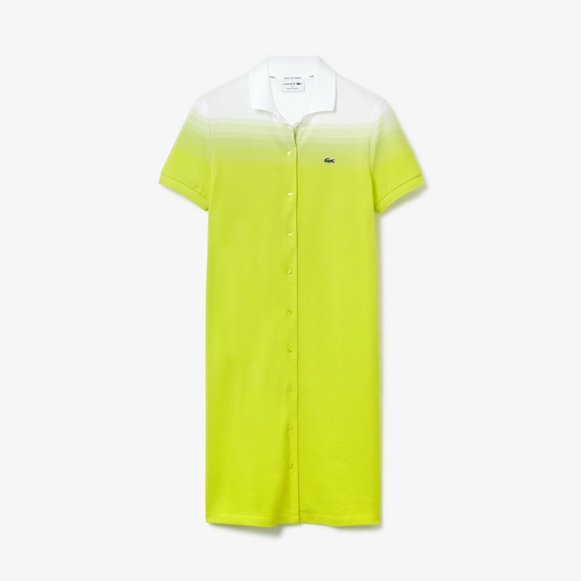Women's Lacoste Yellow / White Polo Dress Made in France Cotton Piqué WO4-38593W3