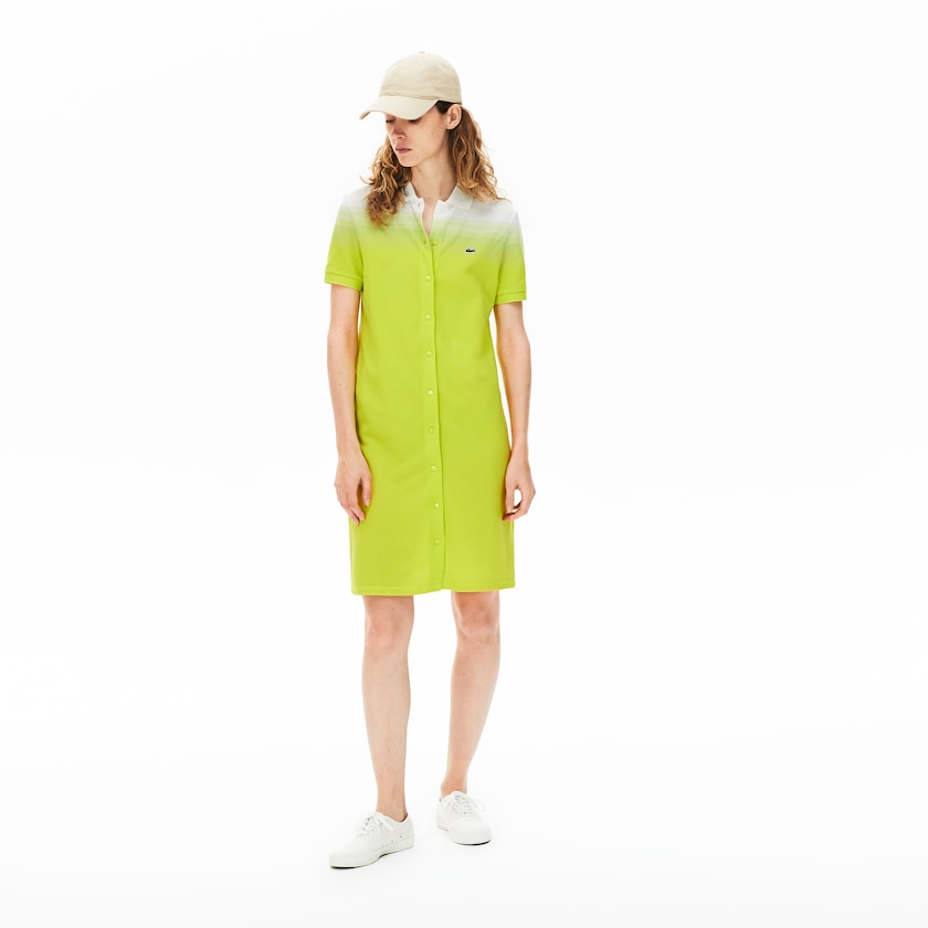 Women's Lacoste Yellow / White Polo Dress Made in France Cotton Piqué WO4-38593W3