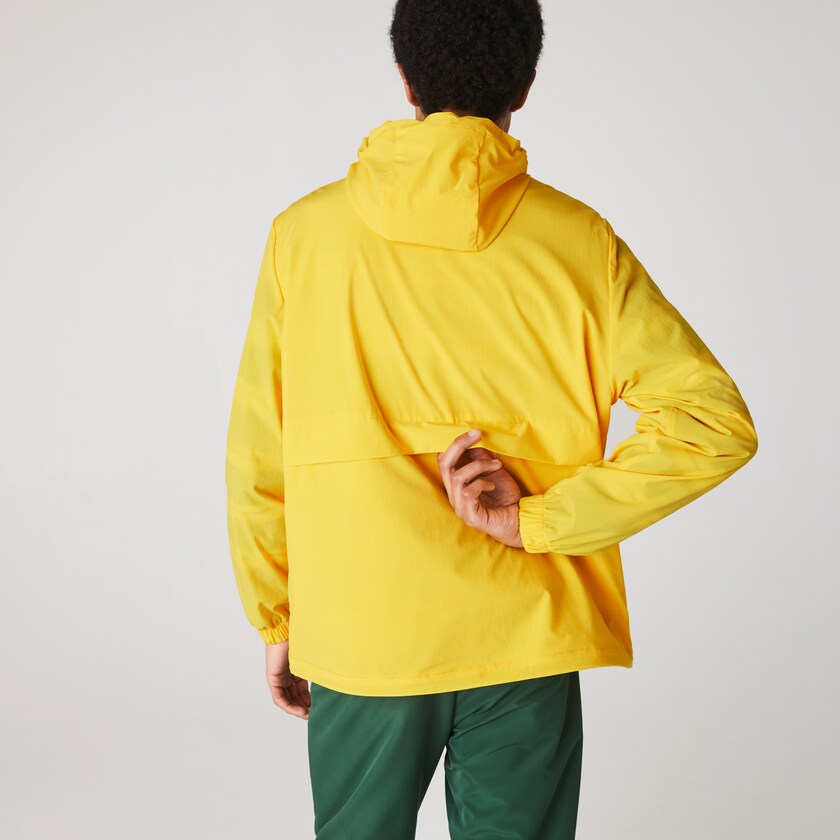 Men's Lacoste Yellow / White Windbreaker SPORT Hooded Taffeta-Lined PP1-90729K5