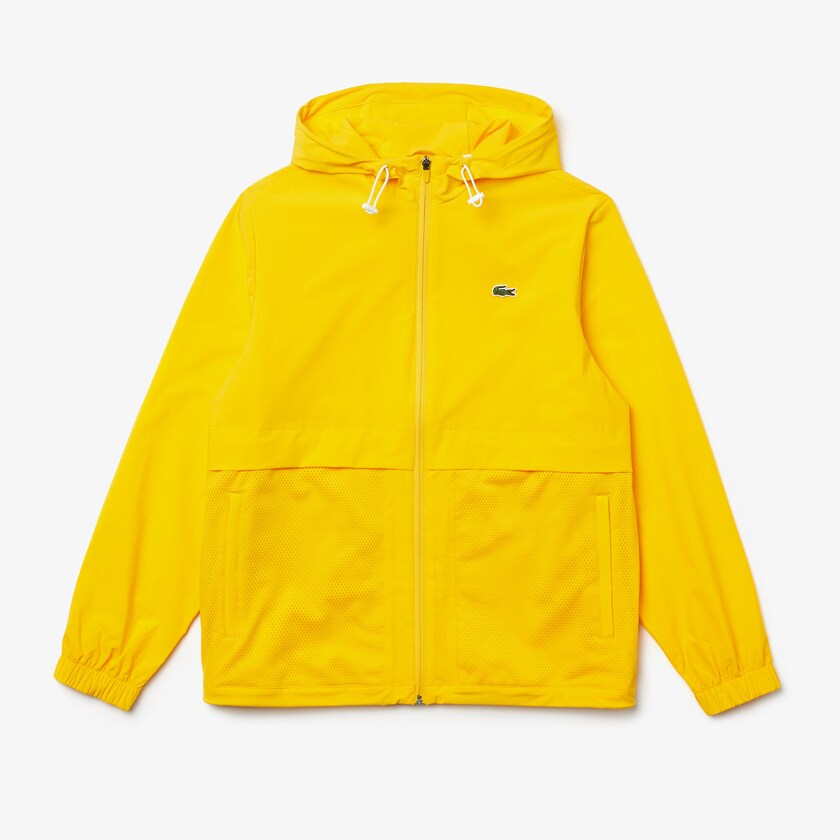 Men's Lacoste Yellow / White Windbreaker SPORT Hooded Taffeta-Lined PP1-90729K5