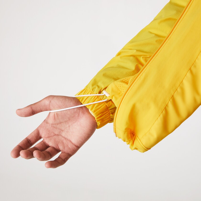 Men's Lacoste Yellow / White Windbreaker SPORT Hooded Taffeta-Lined PP1-90729K5