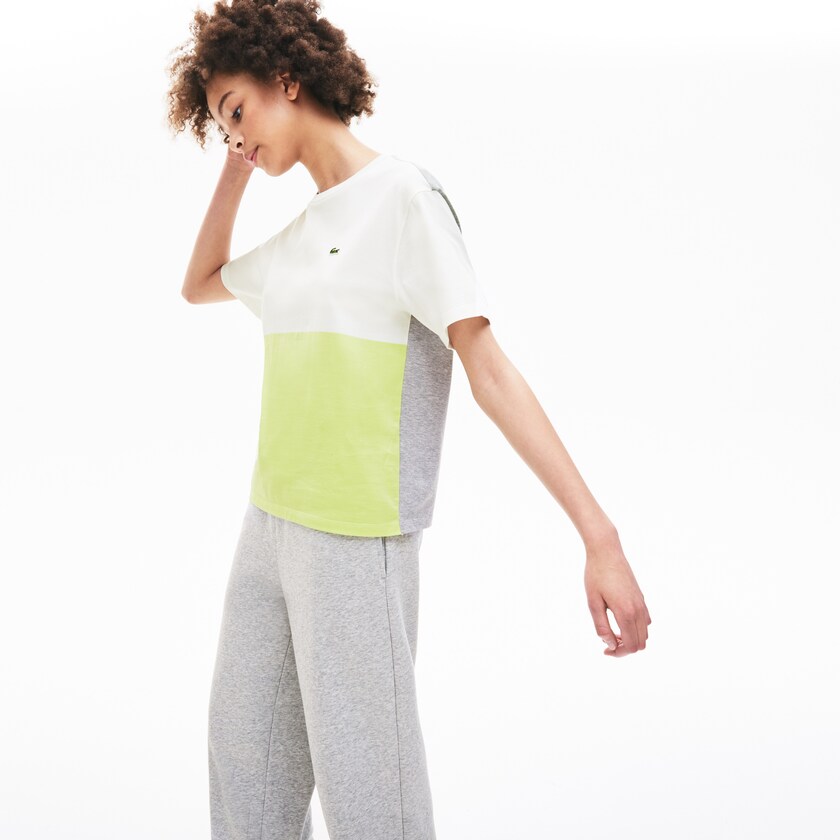 Women's Lacoste Yellow / White / Grey T Shirts Cotton Color-Block UP0-27162P6
