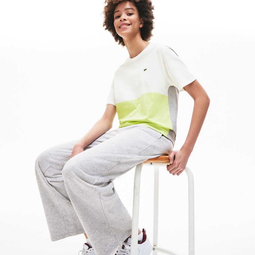 Women's Lacoste Yellow / White / Grey T Shirts Cotton Color-Block UP0-27162P6