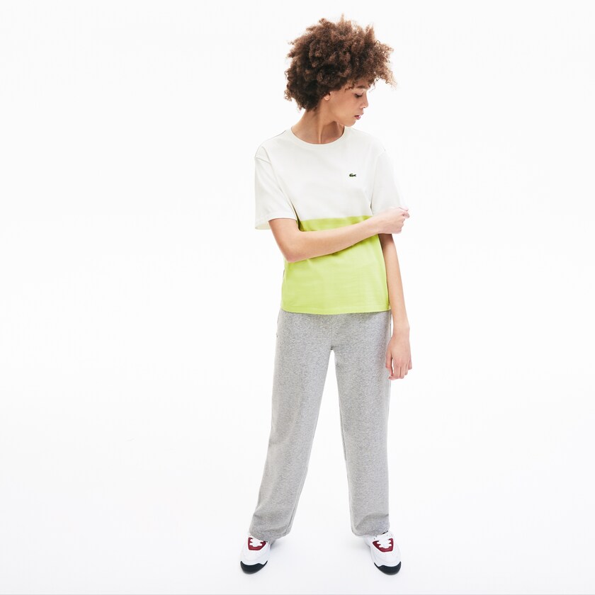 Women's Lacoste Yellow / White / Grey T Shirts Cotton Color-Block UP0-27162P6
