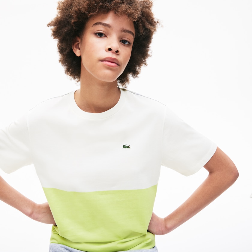 Women's Lacoste Yellow / White / Grey T Shirts Cotton Color-Block UP0-27162P6